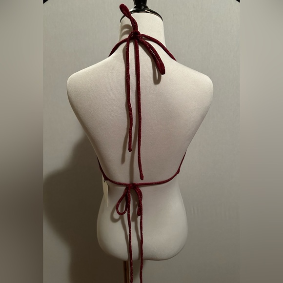 NEW NWT Sexy Sparkly Red Cowl Backless Crop Top Tie Back by Mimosa Brand Size M - Picture 5 of 7
